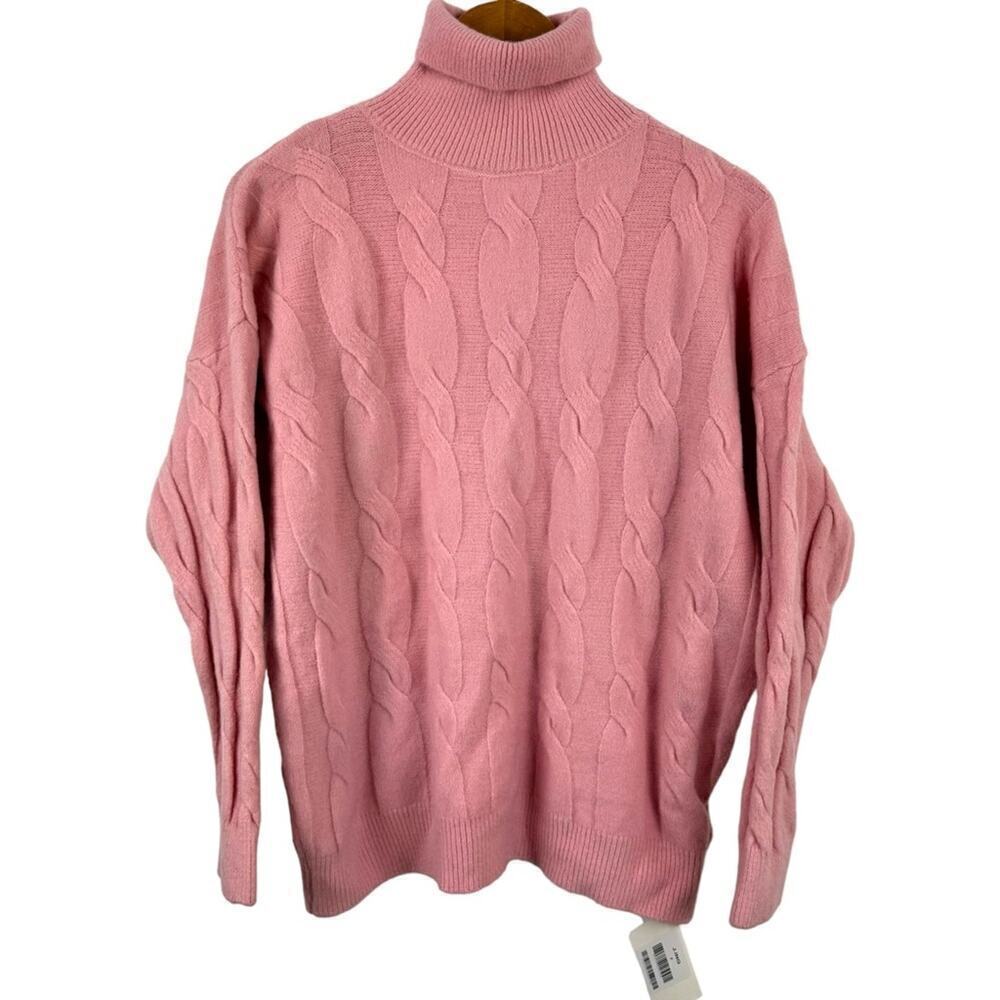 New J.ING Chunky Cable Knit Turtleneck Pink Pullover Sweater Honkai Cosplay F